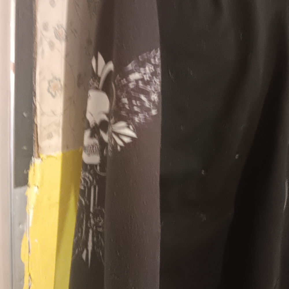 Black Lace-Up Hoodie with White Wing Skull Design. Pre-loved Condition - Picture 5 of 6